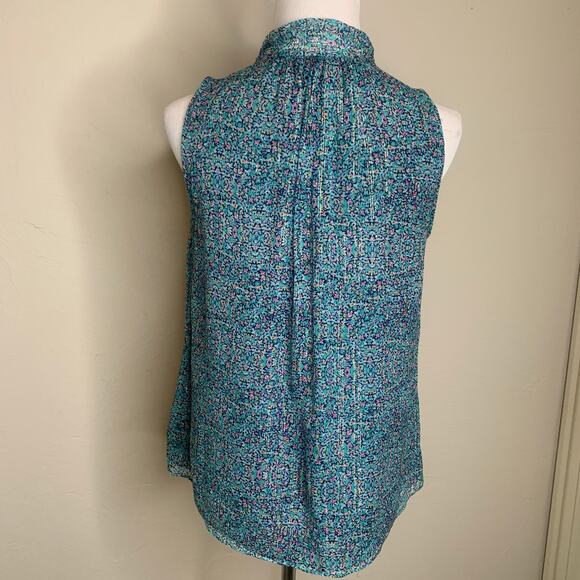 Rebecca Taylor Green Floral Chiffon Blouse Tie Neck Sz 4 - Picture 2 of 9